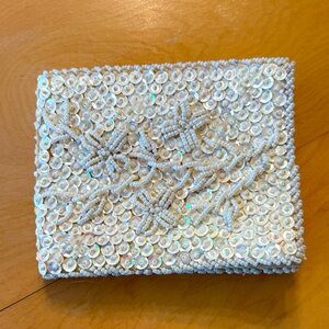Vintage (1950s-60s) ivory beaded & sequined wallet. Handmade in Hong Kong.